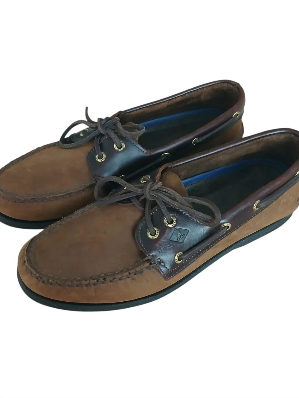 NWOB SPERRY Authentic Original 2 Eye Leather Boat Shoes Men's 9.5 2-Tone Brown
